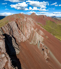 Rainbow Mountain, Peru. Also known as Cerro Colorado near to Cusco. Aerial view.