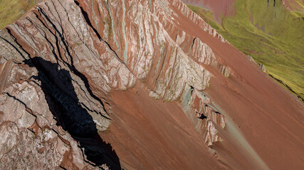 Rainbow Mountain, Peru. Also known as Cerro Colorado near to Cusco. Aerial view.