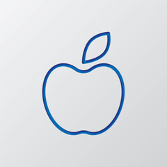 Apple simple icon vector. Flat design. Paper cut design. Cutted blue symbol with shadow. Gray background