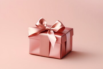 Obraz premium A beautiful pink gift box with a shiny ribbon on a pastel background.