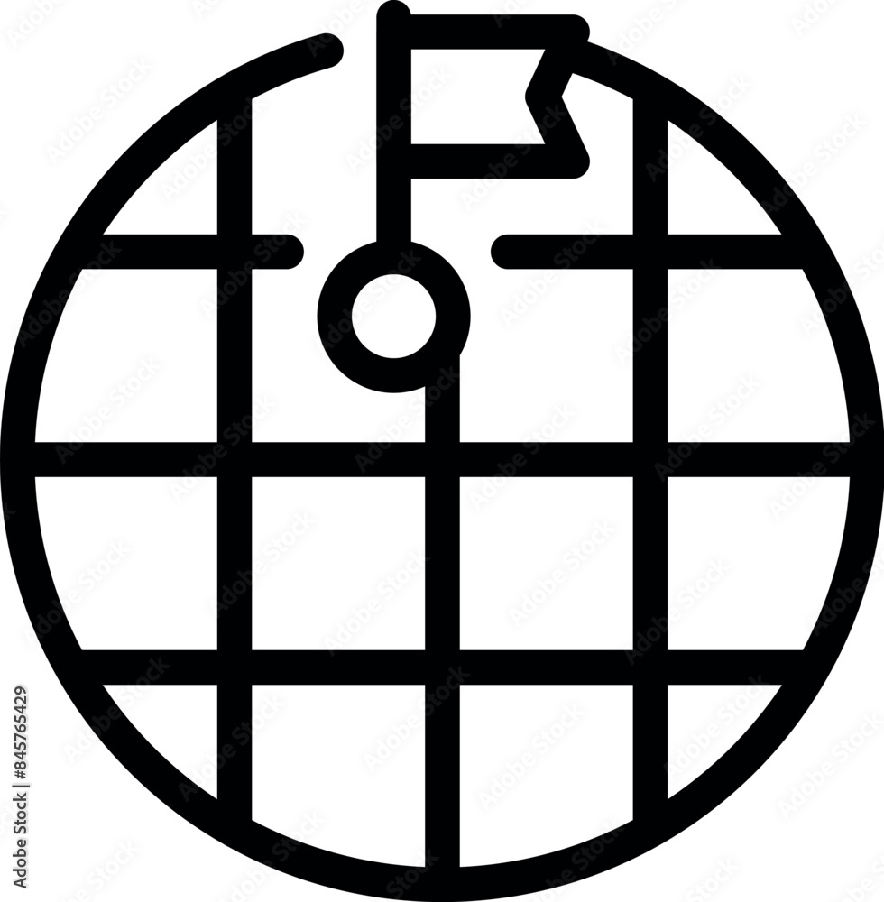 Poster simple icon representing a global destination, featuring a flag marking a specific point on the plan