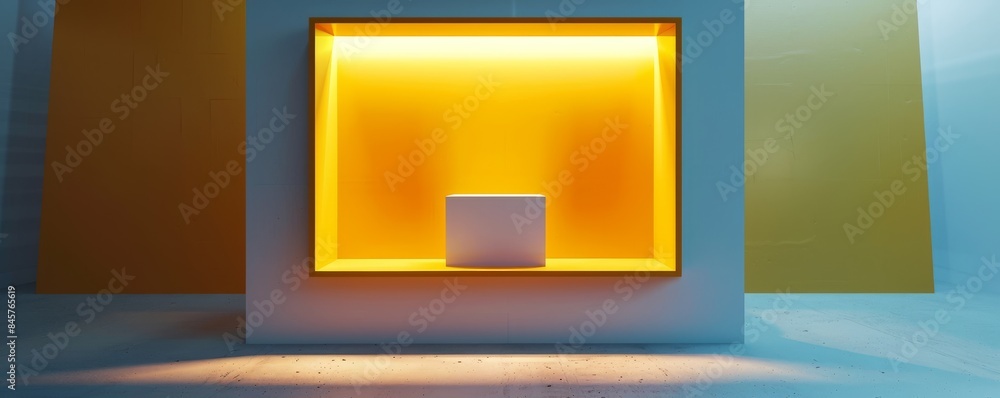 Poster minimalistic yellow box with a window space and central white block