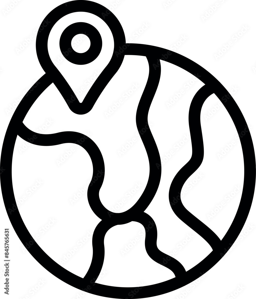 Poster simple icon of a location pin marking a spot on a globe, representing global positioning and locatio