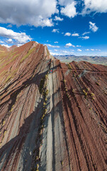 Rainbow Mountain, Peru. Also known as Cerro Colorado near to Cusco. Aerial view.