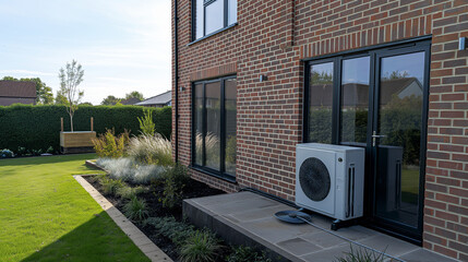 Air Source heat pump installation outside a newly built residential home