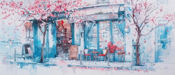 A warm and inviting house on a busy street, brought to life in a gentle watercolor drawing