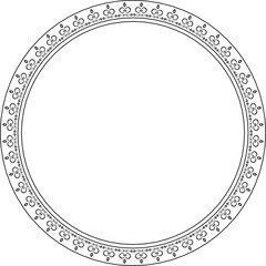 Vector monochrome round Byzantine border, frame. Circle Greek pattern, Drawing of the Eastern Roman Empire. Decoration of the Russian Orthodox Church.
