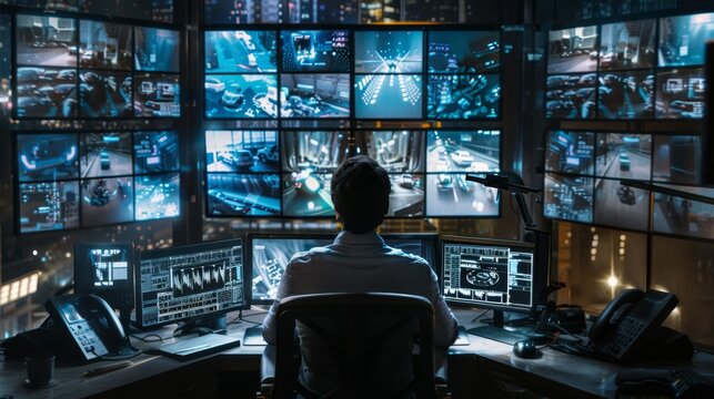 High-Tech Security Surveillance Room - Generative AI