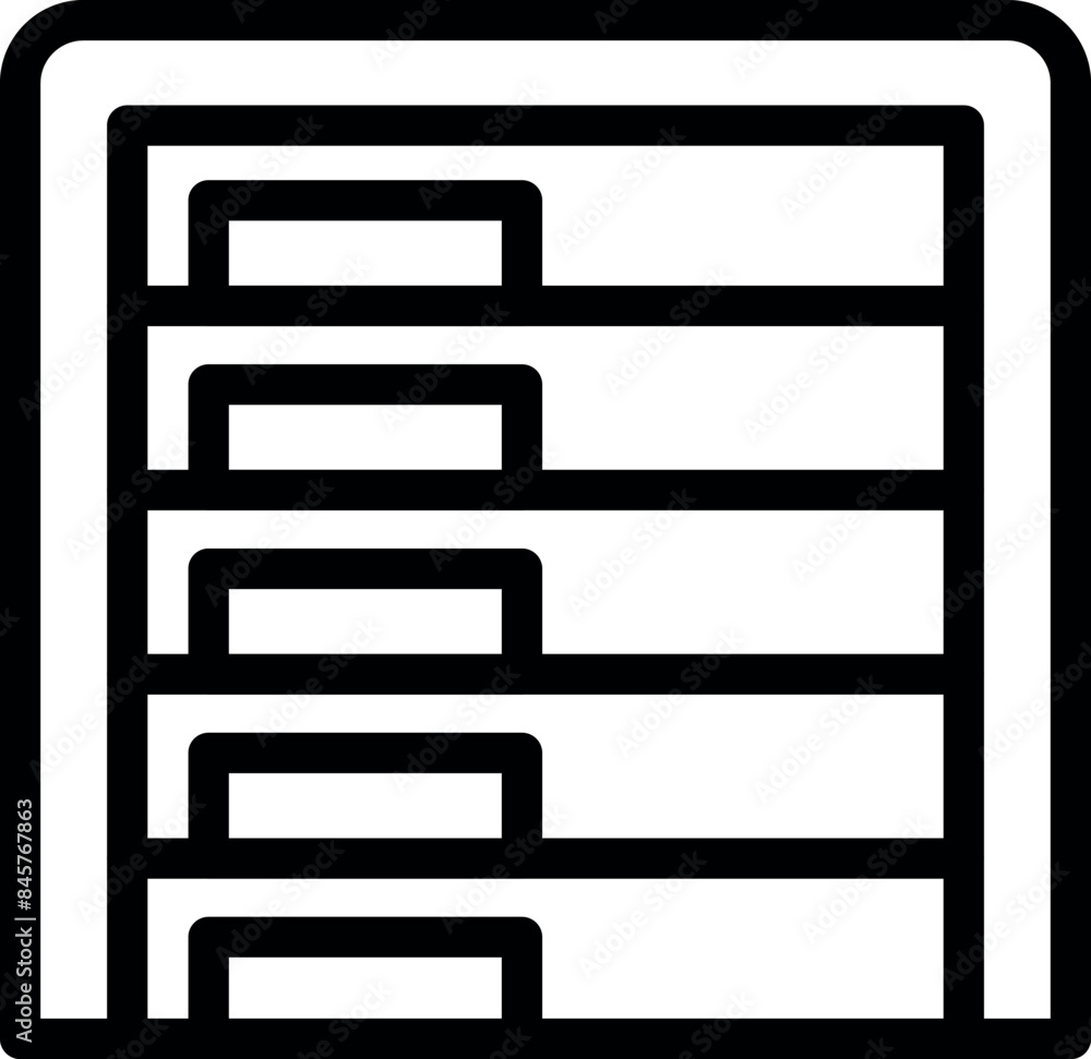 Poster simple line art icon depicting a server rack commonly found in data centers, ideal for technology an