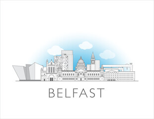 Naklejka premium Belfast, Norther Ireland cityscape illustration skyline drawing