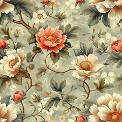 Seamless floral pattern with flowers on summer background, watercolor illustration. Template design for textiles, interior, clothes, wallpaper