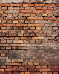 Obraz premium Close-up of a rustic brick wall with detailed textures and weathered stones. Ideal for backgrounds or design projects needing a vintage, rugged look.