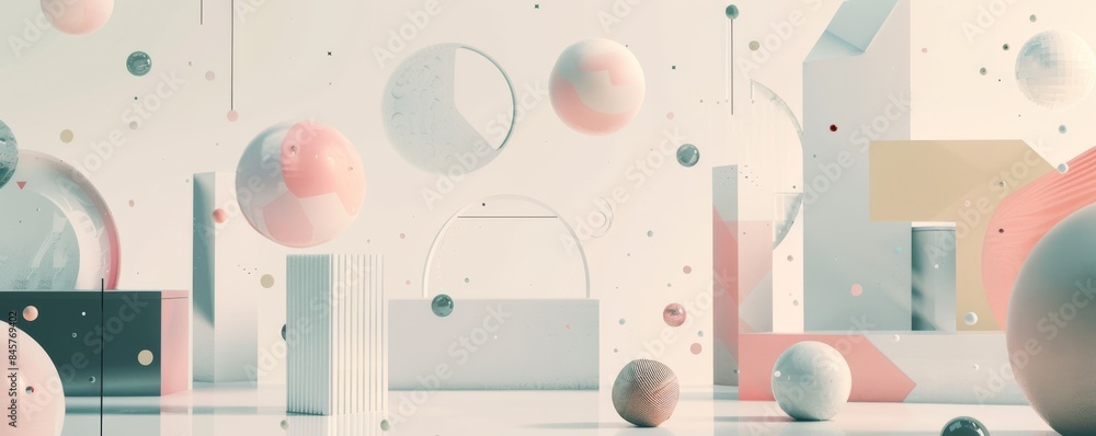 Poster abstract minimalistic pastel composition with geometric shapes in soft colors