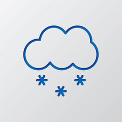 Obraz premium Cloud snow simple icon. Flat design. Paper cut design. Cutted blue symbol with shadow. Gray background