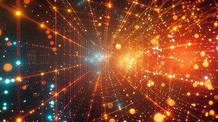 Obraz premium Abstract glowing grid and particles