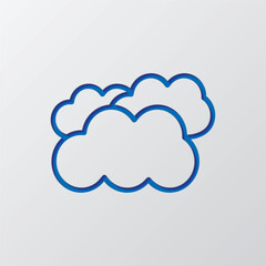 Clouds simple icon vector. Flat design. Paper cut design. Cutted blue symbol with shadow. Gray background
