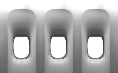 Airplane interior with window open isolated on white background,,Airplane window, Inside Passenger plane looking through a big jet passenger plane window, Isolated Windows Plane with clipping path © Anchalee