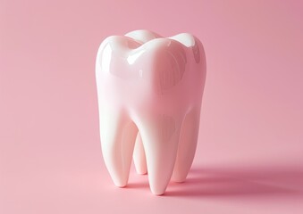Dental model with tooth on pink background