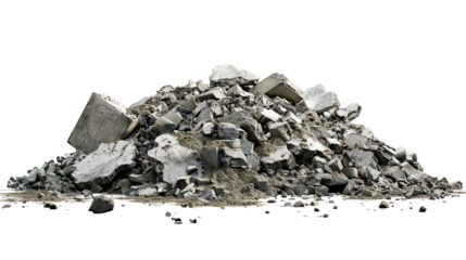Pile of rubble and debris, isolated on white.