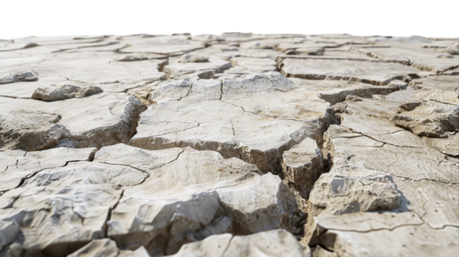 Cracked, dry earth, isolated on white.