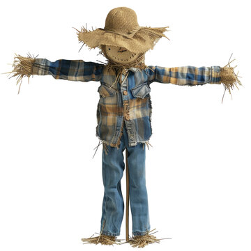 Traditional scarecrow made of straw and old clothes.