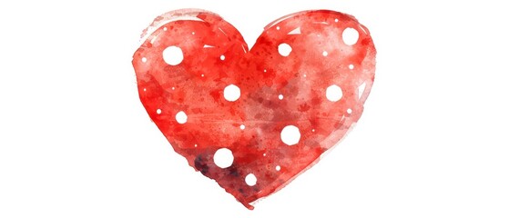 charming red heart with delicate white dots, painted in a captivating watercolor style