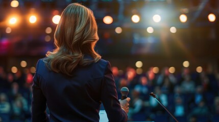Obraz premium A beautiful businesswoman seeking her colleagues input while delivering a speech at a seminar.