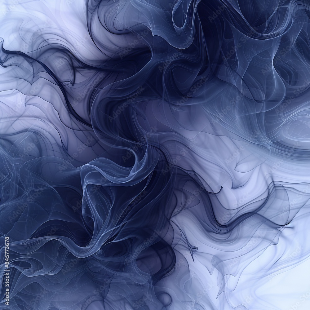 Poster abstract with smooth, wavy lines in bluish and gray tones. translucent forms of movement and lightne