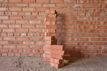 bricks at a construction site show building work with different masonry materials