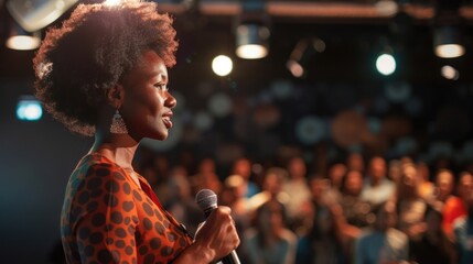 Obraz premium A beautiful businesswoman seeking her colleagues input while delivering a speech at a seminar.