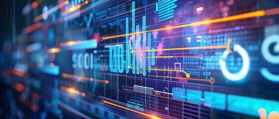 Obraz premium seo modern web interface, vibrant icons float over analytics graphs, symbolizing a strategic approach to digital marketing