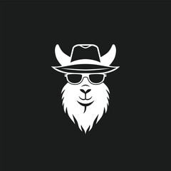 Black and white logo of a lama wearing sunglasses and a hat