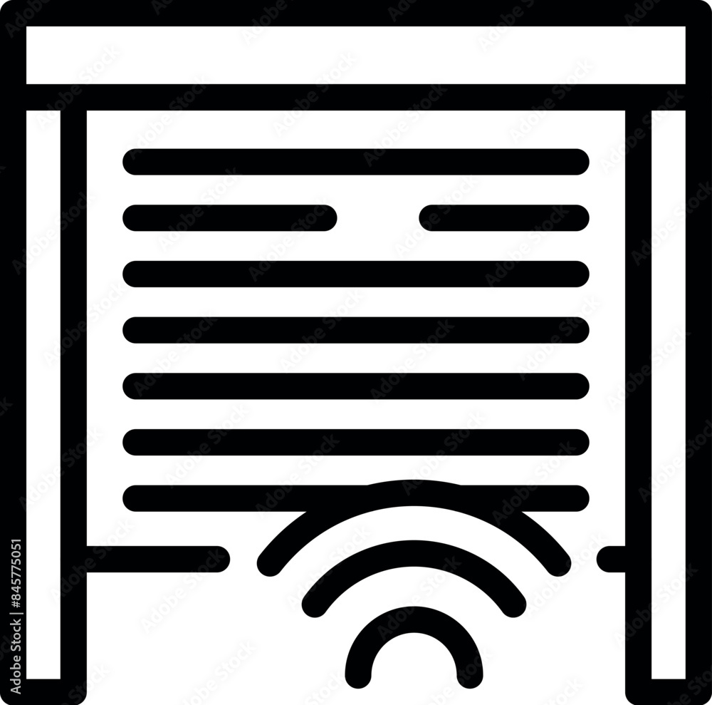 Poster simple line icon of an automatic garage door being controlled by a remote controller