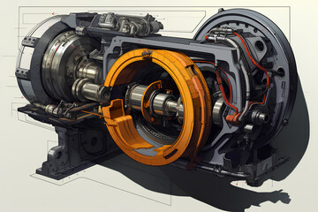 Cross Section of industrial pump for heavy duty equipment
