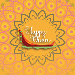 Happy Onam Kerala Festival Greeting Card Design with Traditional Floral Elements, Indian Culture Celebration, South Indian Harvest Festival, Pookalam Flower Rangoli, onam image