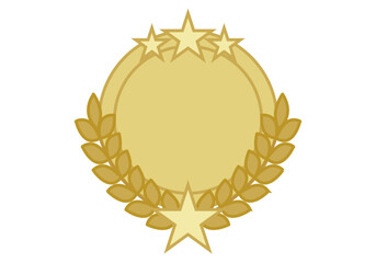 Medalla dorada con ramas de olivo o laurel y estrellas