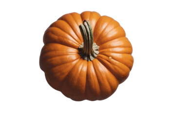 Orange pumpkin top view isolated on transparent background cutout