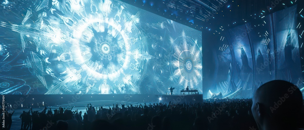Aufkleber dynamic visuals on the screen capture the essence of a club atmosphere, blending abstract shapes and
