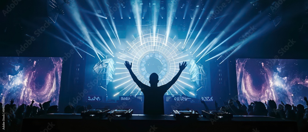 Aufkleber dynamic visuals on the screen capture the essence of a club atmosphere, blending abstract shapes and