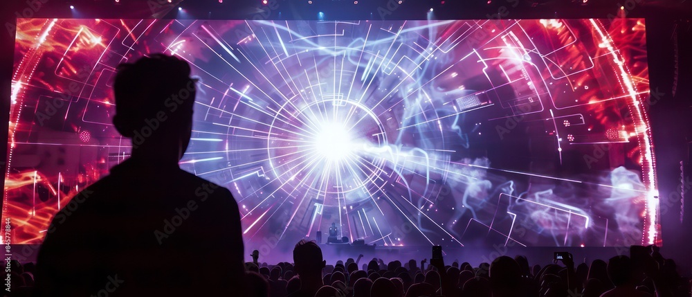 Aufkleber dynamic visuals on the screen capture the essence of a club atmosphere, blending abstract shapes and