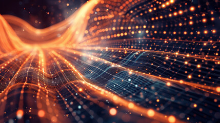 Obraz premium A colorful, abstract image with orange and blue lines and dots