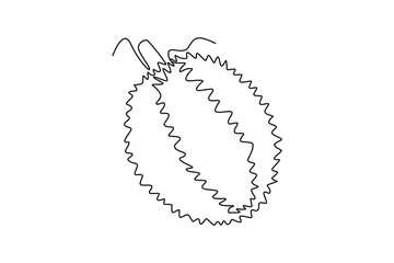Obraz premium Single one line drawing whole healthy organic durian for orchard logo identity. Fresh exotic thai fruitage concept for fruit garden icon. Modern continuous line draw design graphic vector illustration