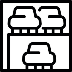Parking garage icon depicting cars parked on two levels representing urban infrastructure and transportation
