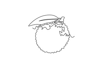 Single one line drawing whole healthy red sweet organic lychee for orchard logo identity. Fresh summer fruitage concept for fruit garden icon. Continuous line draw design graphic vector illustration