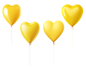 Four golden heart shaped balloons isolated on white background. Perfect for Valentine's Day, wedding, or anniversary celebration.