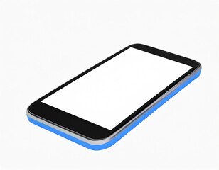 青フレームのスマートフォン本体。白背景。AI生成画像。