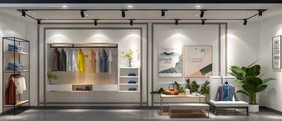 big poster commands attention within the white interior of the clothing shop, accentuating its sophisticated and stylish atmosphere
