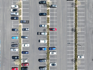 Open car parking lot viewed from above, aerial top view