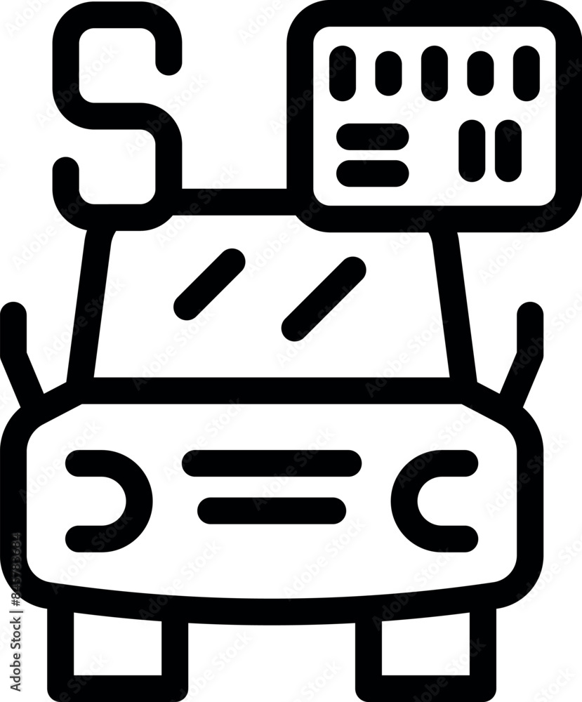 Poster line art icon of a self driving vehicle displaying a route on a digital interface