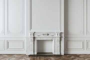 White Fireplace in Modern Classic Interior: 3D Render Illustration